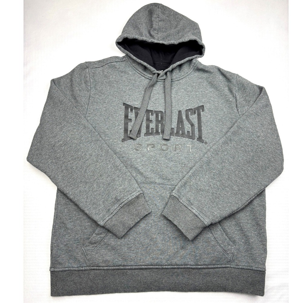 Everlast Sport Mens Gray Fleece Pullover Hoodie Sweatshirt Size L Raised Logo